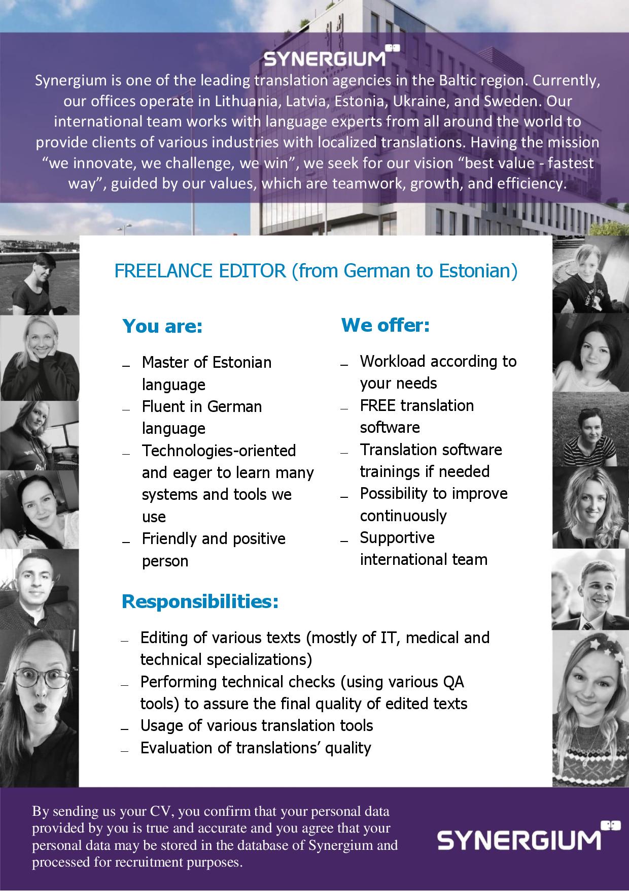 Job Ad Freelance Editor From German To Estonian Estonia Full