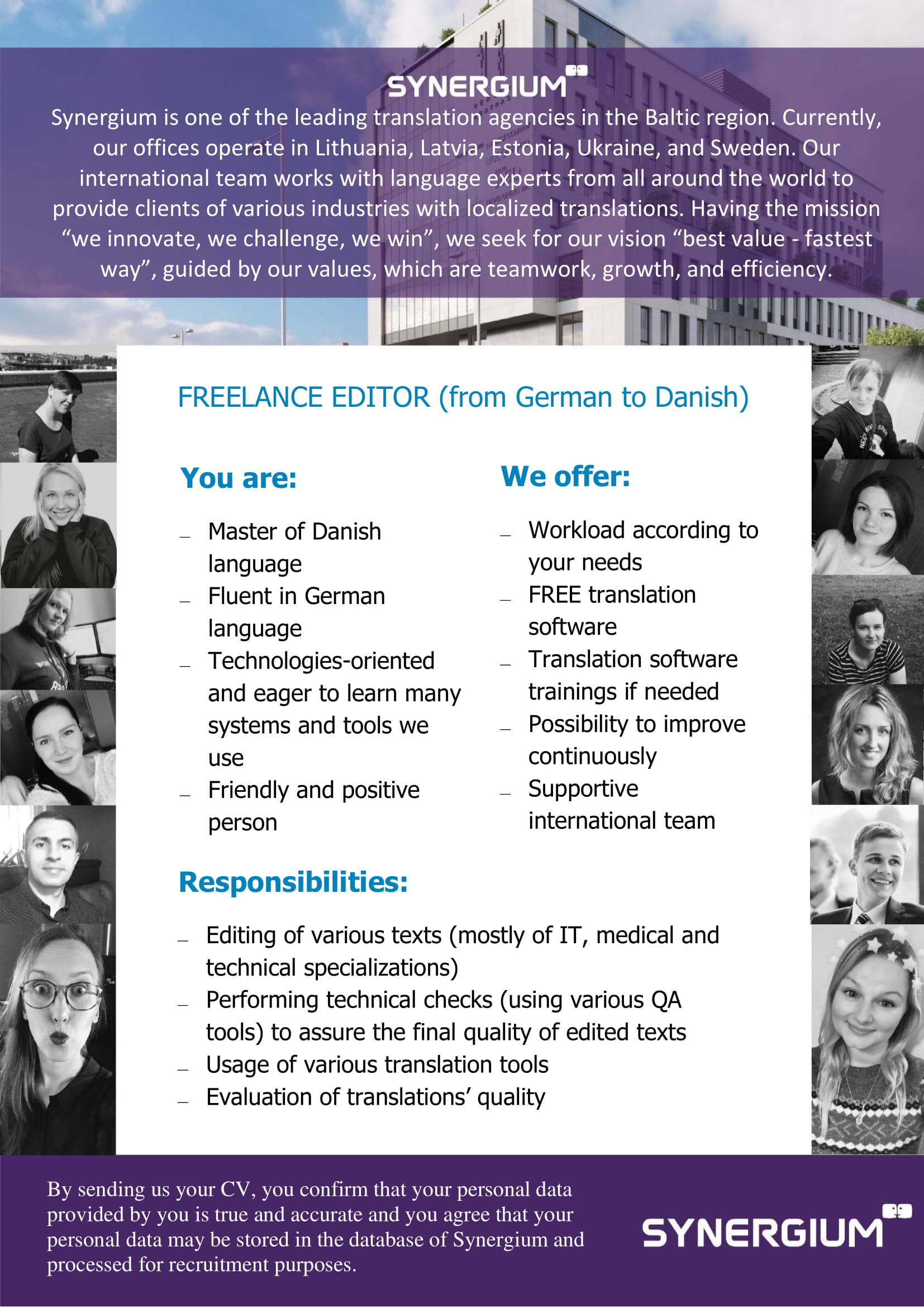 freelance editor from german to danish job advertisement synergium